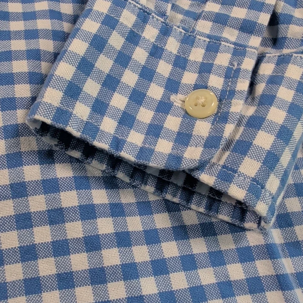 Ralph Lauren Shirt Boys Large 14-16 Blue Check Button Up Long Sleeve‎ Green Pony